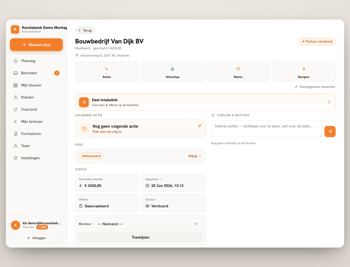 Stap 2 — De crediteerknop maakt een correctie aan op dezelfde klus.