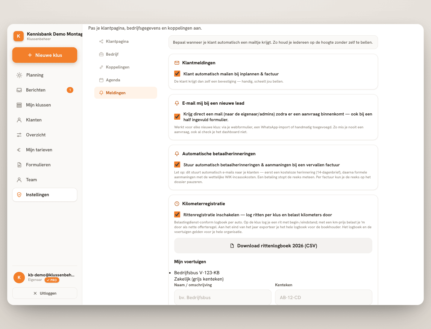 Stap 3 — De organisatiebrede schakelaar staat bij Meldingen.