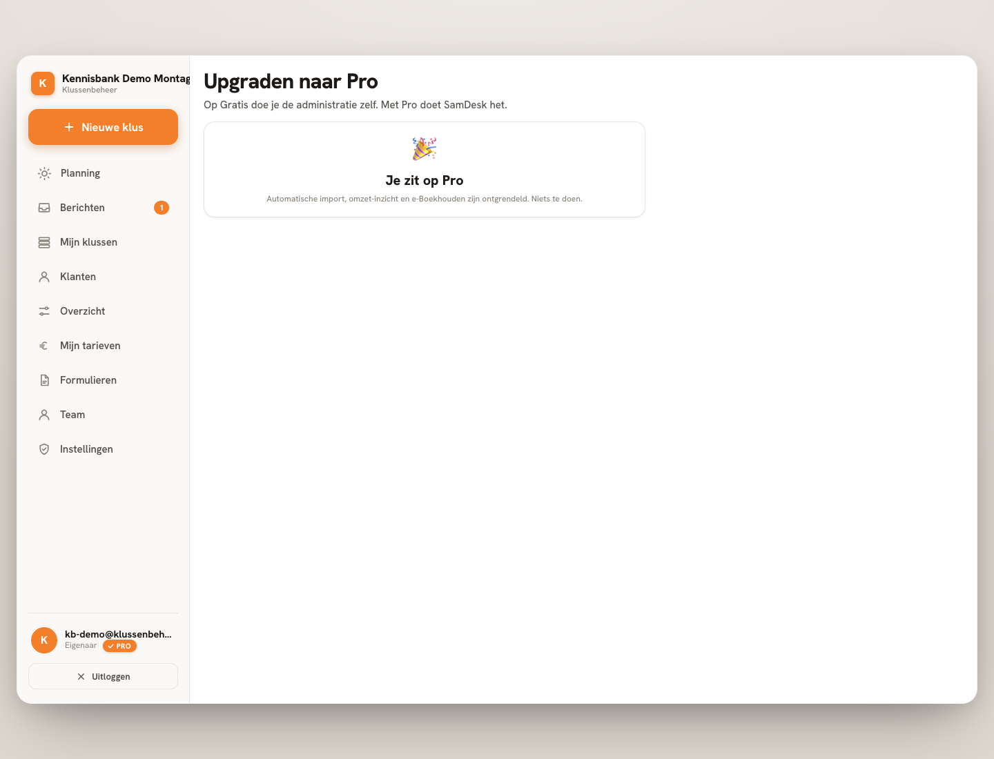 Stap 2 — Pro voegt onder meer tarieven, boekhouding en automatisering toe.