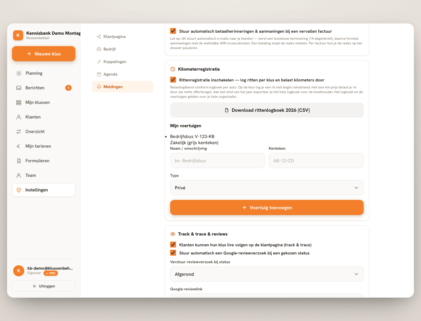 Stap 2 — Voertuigen gelden voor de hele organisatie.