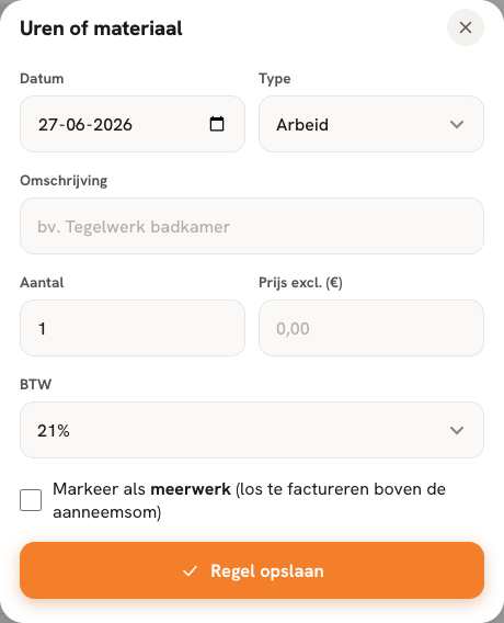 Stap 1 — Meerwerk begint als normale werkregel.