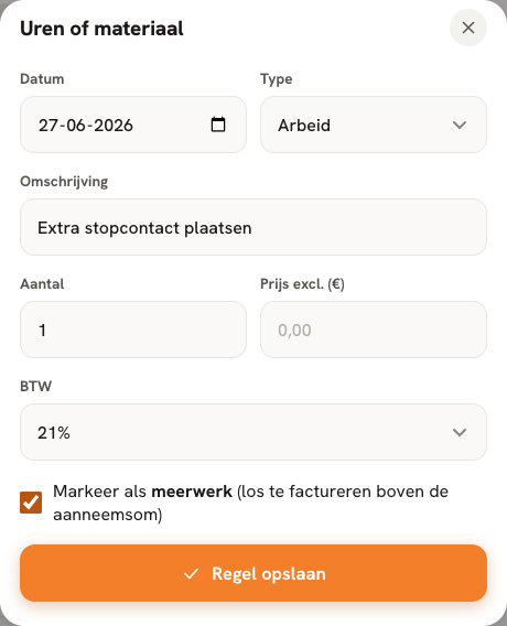 Stap 2 — Door het vinkje blijft extra werk herkenbaar op de factuur.