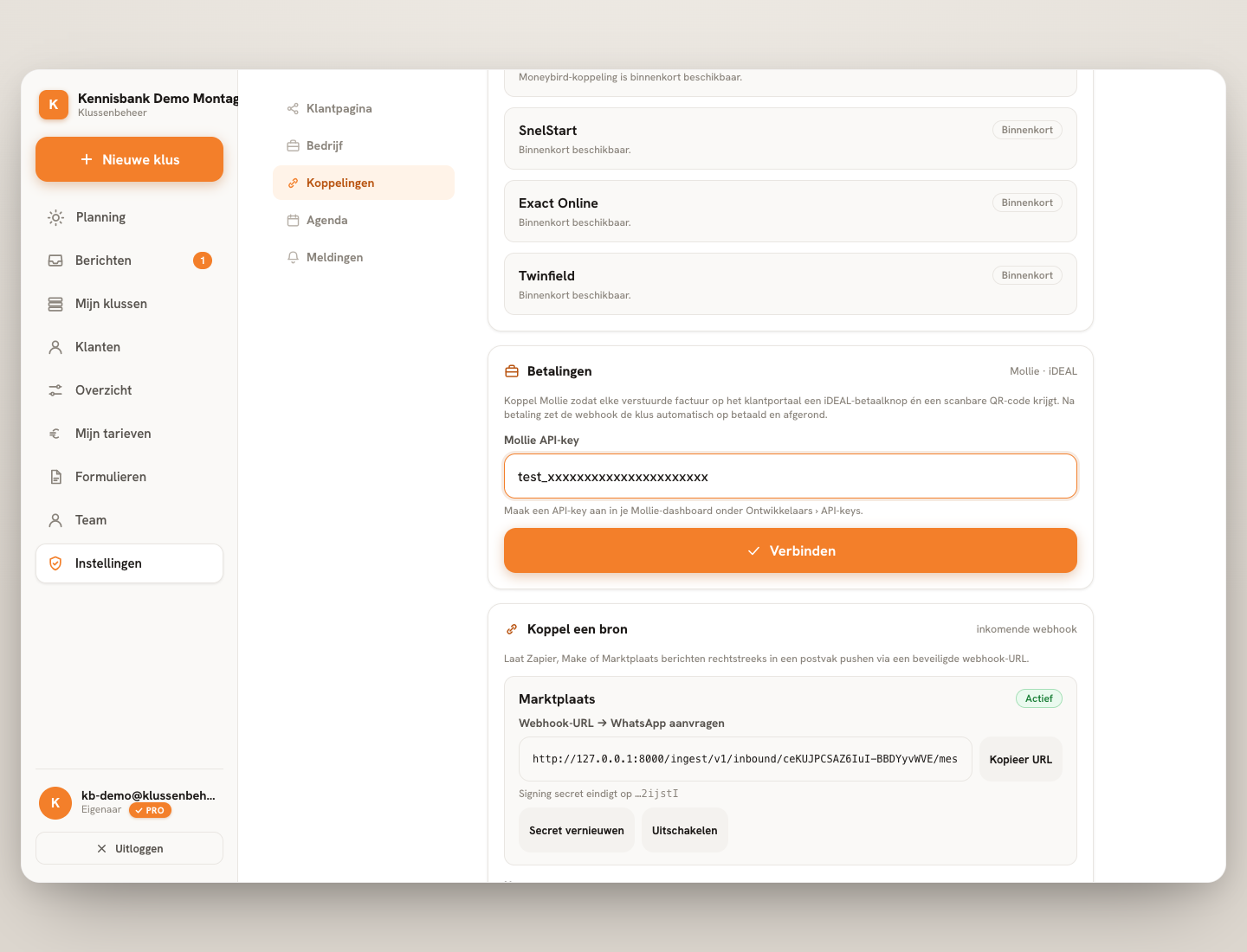 Stap 3 — Na een geldige koppeling krijgen facturen een iDEAL-link.
