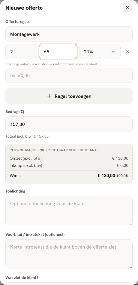 Stap 5 — De arbeidsregel maakt duidelijk wat je per uur rekent.