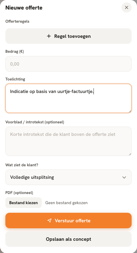 Stap 7 — Controleer het totaal voordat je de offerte verzendt.