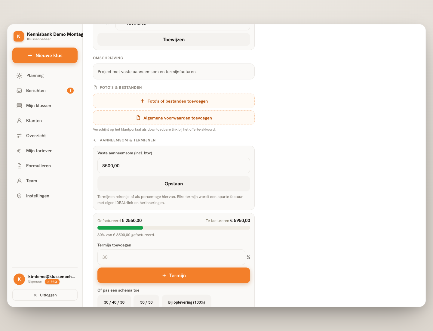 Stap 2 — Bij vaste aanneemsom staat het projectbedrag centraal.