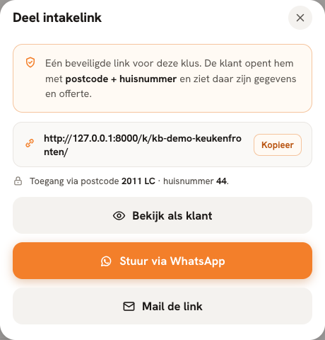 Stap 2 — De klantlink hoort bij één specifieke klus.