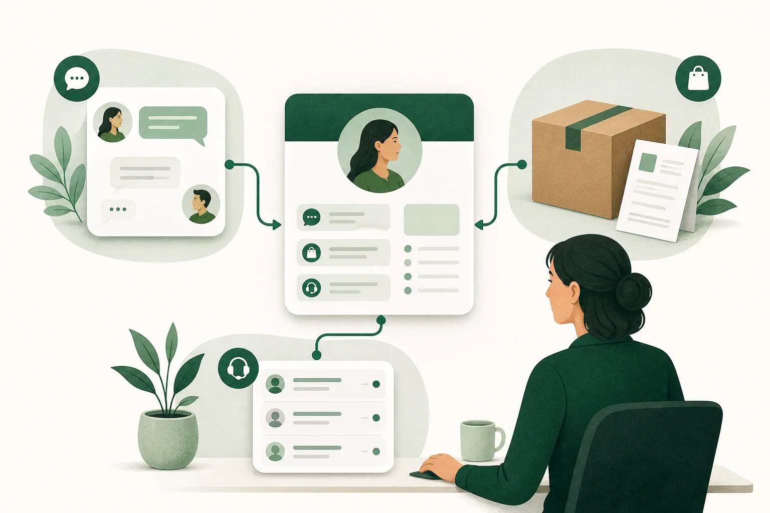 A CRM system combines conversations, orders, and support history in one customer view