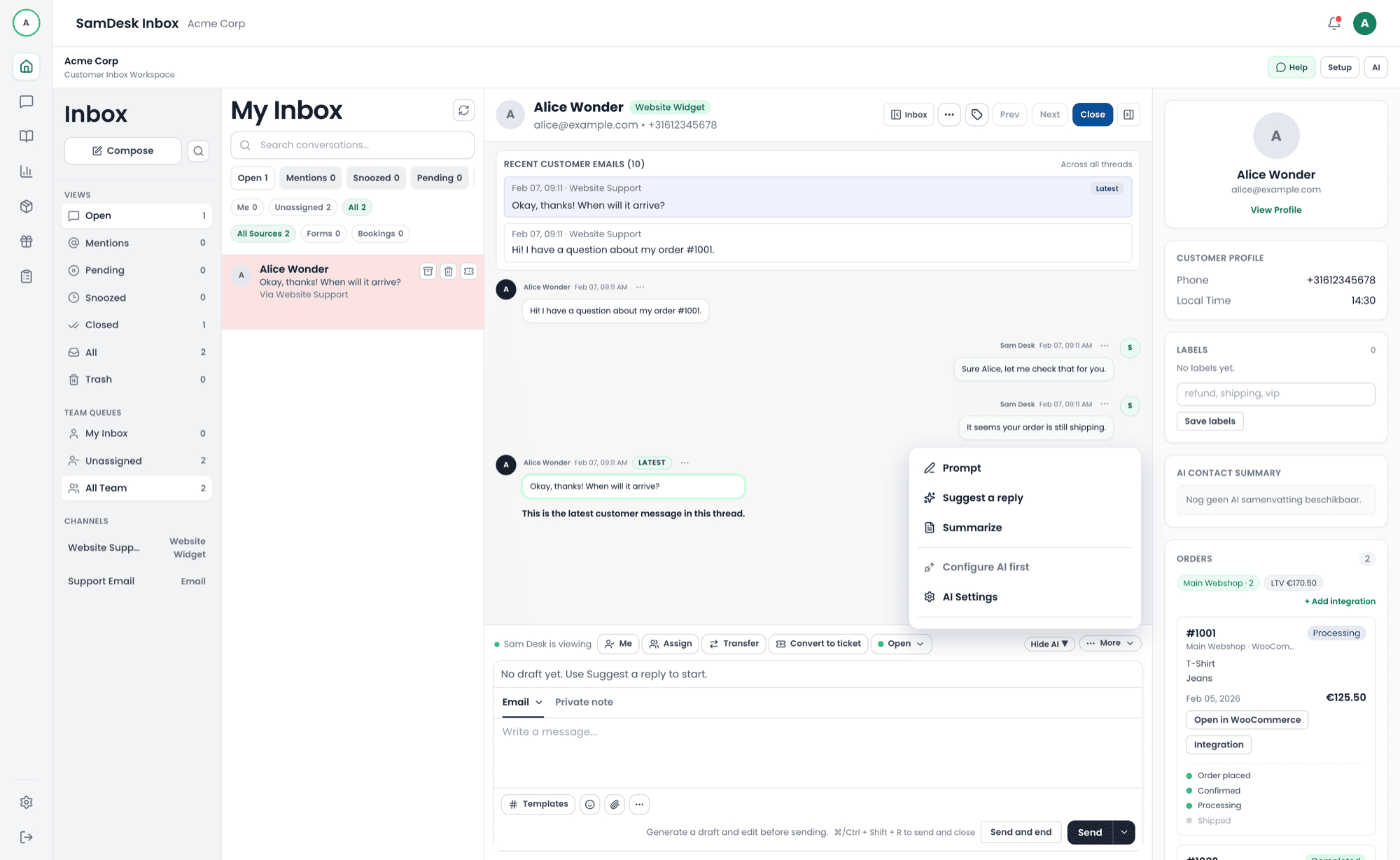 SamDesk knowledge en AI workflow voor supportkwaliteit