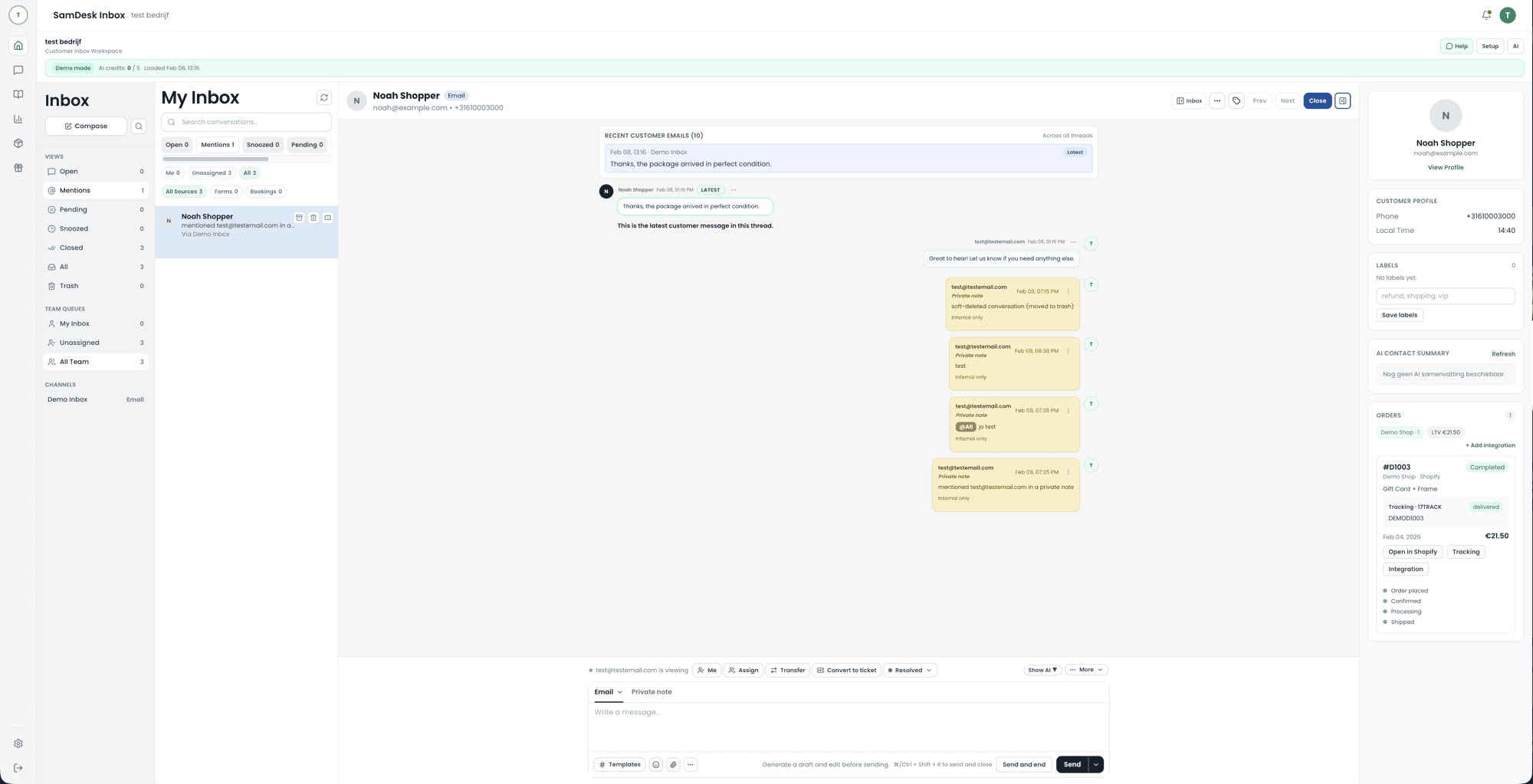 Helpdesk inbox
