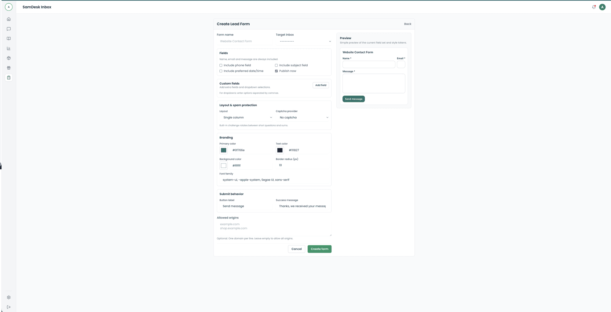Form & contact intake