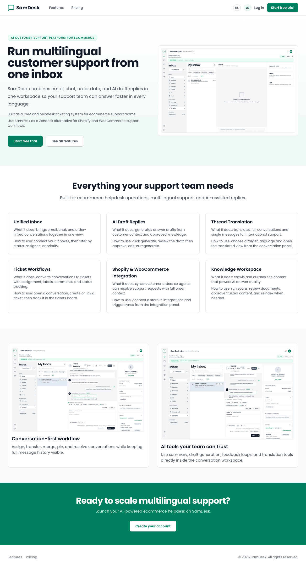 SamDesk versus Zendesk overzicht