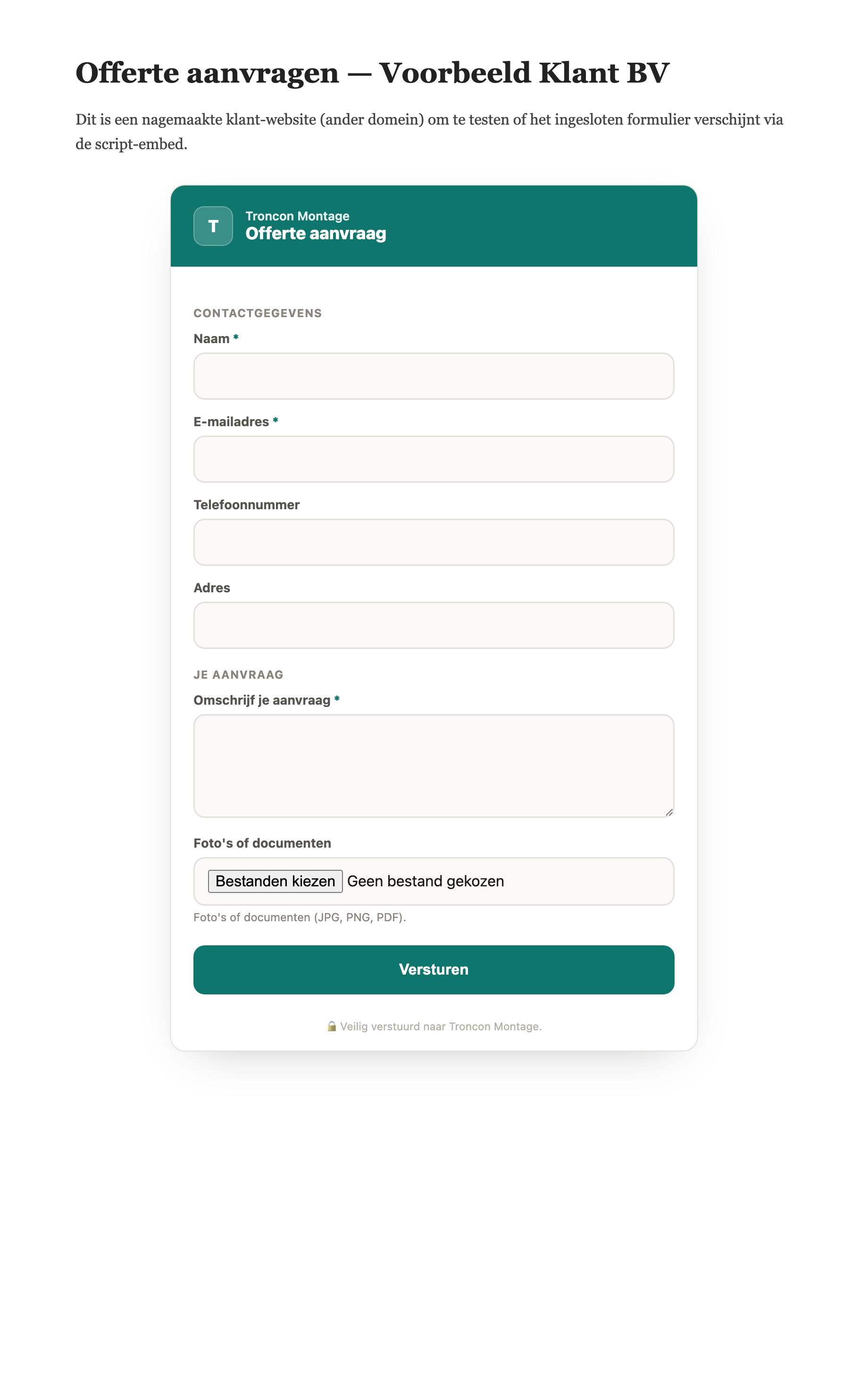 Klantportaal waar de klant de offerte bekijkt en akkoord geeft