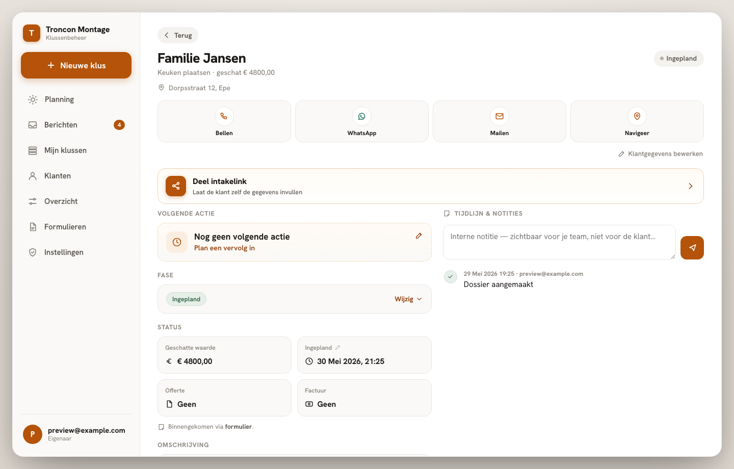 Klusdossier met de offerte en de offerteregels